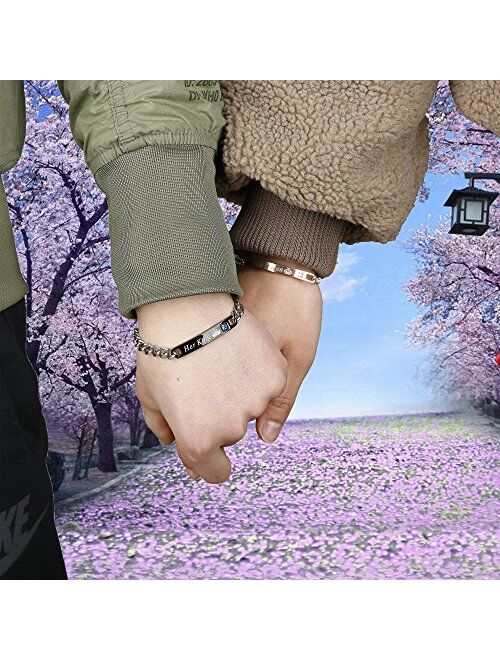 FIBO STEEL 4 Pcs Couples Bracelet for Men Women His & Her Crown Queen Bracelets Set 8mm Beads Bracelets