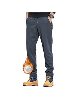 Hixiaohe Men's Winter Sherpa Fleece Lined Softshell Pants Outdoor Snow Ski Insulated Pants-Water and Wind-Resistant