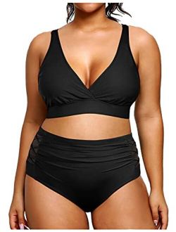 Yonique Womens Plus Size Bikini High Waisted Swimsuits Two Piece Bathing Suits Tummy Control Swimwear