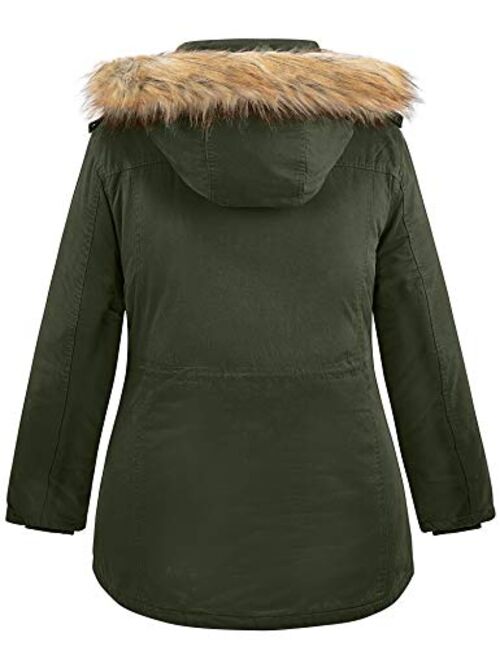Soularge Women's Winter Plus Size Sherpa Lined Jacket with Detachable Hood