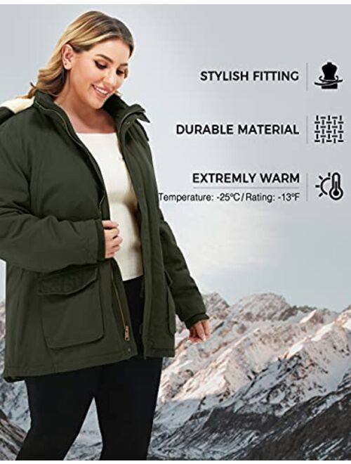 Soularge Women's Winter Plus Size Sherpa Lined Jacket with Detachable Hood