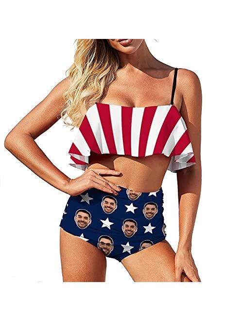 Interestprint Custom Seamless Face Swimsuit Personalized Ruffle Bikini Bathing Suits Swimwear for Women Girls