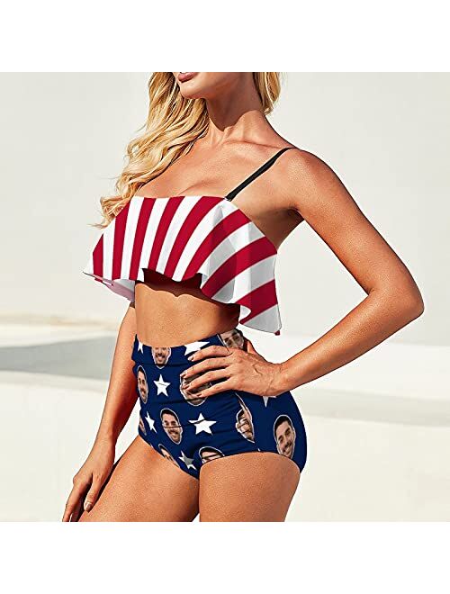 Interestprint Custom Seamless Face Swimsuit Personalized Ruffle Bikini Bathing Suits Swimwear for Women Girls