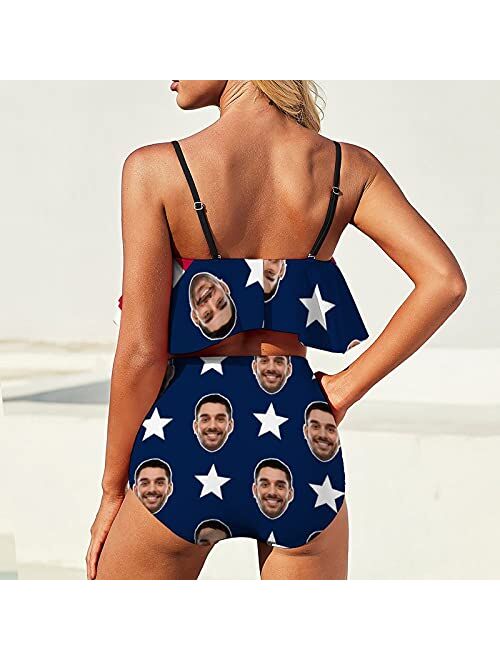 Interestprint Custom Seamless Face Swimsuit Personalized Ruffle Bikini Bathing Suits Swimwear for Women Girls