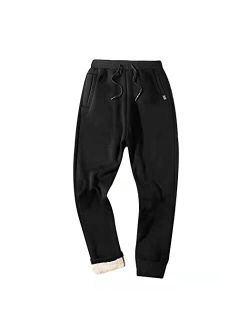 Hixiaohe Mens Winter Sherpa Fleece Lined Tapered Sweatpants Active Running Pants