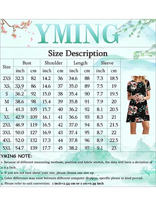 YMING Womens Summer Floral Print Mini Dresses Simple Boho Flowy Dress Short Sleeve T Shirt Dress Plus Size