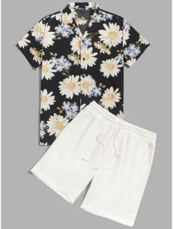 Men Floral Print Shirt & Shorts Set