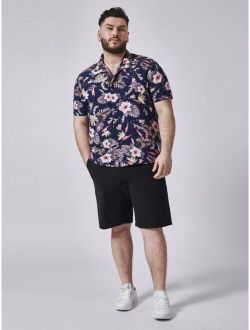 Extended Sizes Men Tropical Print Shirt & Shorts Set
