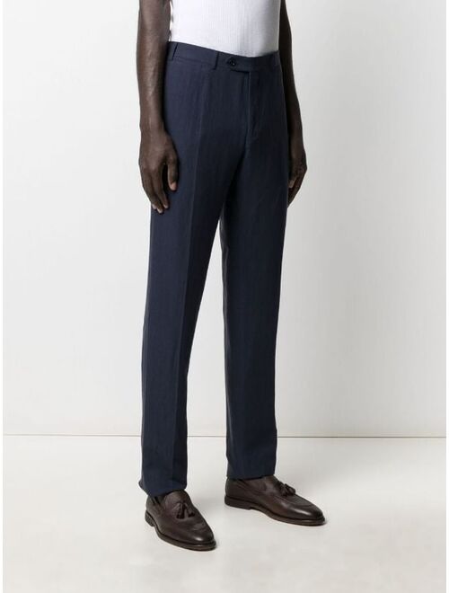 Canali straight-cut linen-blend trousers