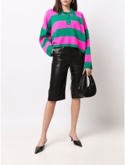 horizontal-stripe relaxed knitted polo top