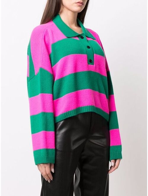 MSGM horizontal-stripe relaxed knitted polo top