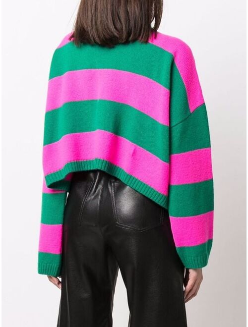 MSGM horizontal-stripe relaxed knitted polo top