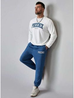 Extended Sizes Men Letter Graphic Pullover & Sweatpants