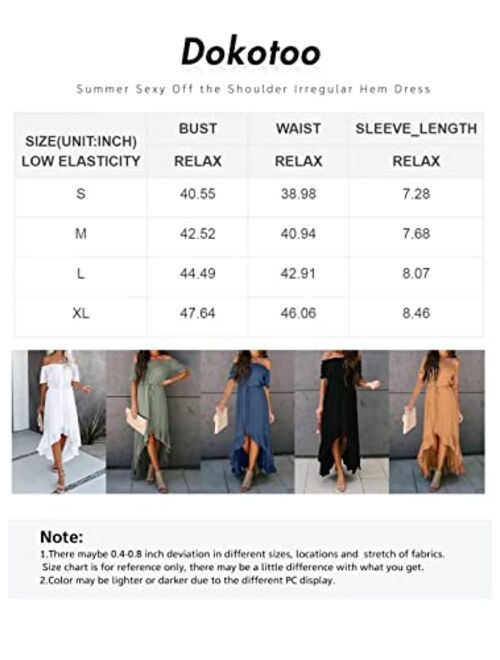Dokotoo Womens Off The Shoulder Casual Short Sleeve Maxi Dress High Low Solid Cocktail Skater Dresses