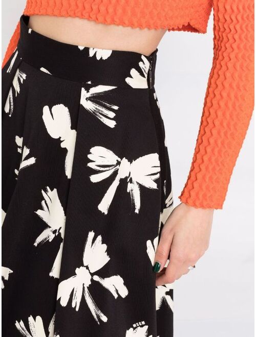 MSGM bow-print full pleated skirt