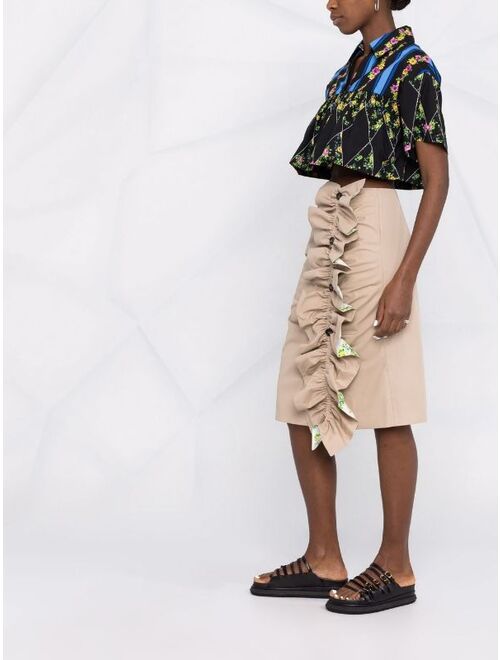 MSGM ruffle-detail cotton pencil skirt