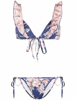 ruffled floral-print bikini