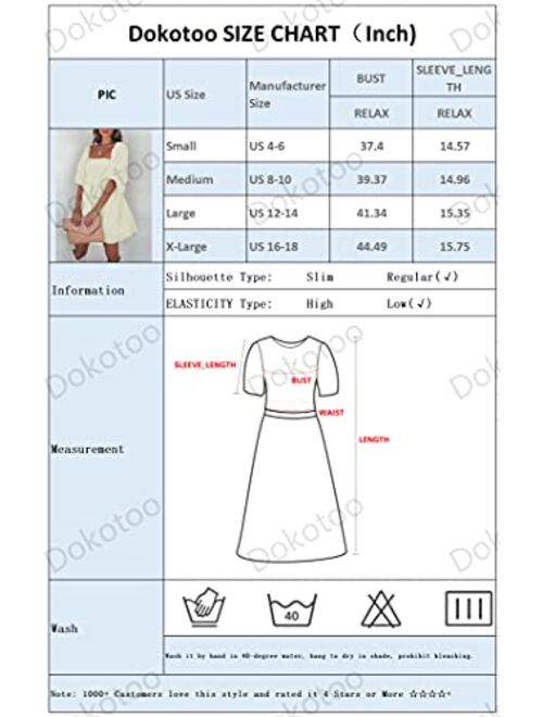 Dokotoo Womens Summer Dress Square Neckline Textured Puff Sleeve Chiffon Mini Dresses