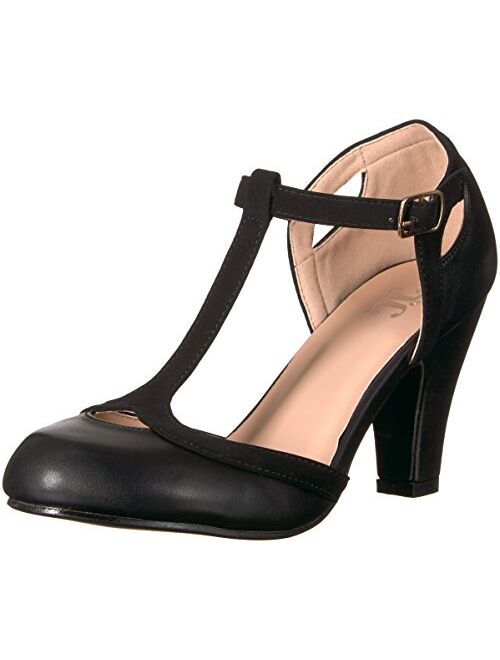 Brinley Co. Brinley Co Womens Regular and Wide Width T-Strap Two-Tone Matte Mary Jane Pump