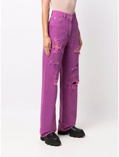 MSGM embroidered-logo distressed-effect jeans