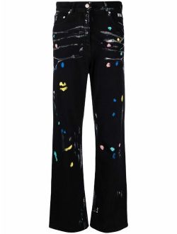 paint-splatter wide-leg jeans