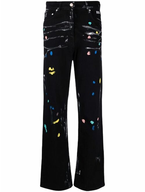 MSGM paint-splatter wide-leg jeans