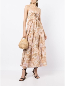 floral cut-out strapless dress