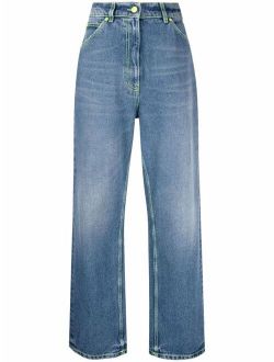 faded-effect wide-leg jeans