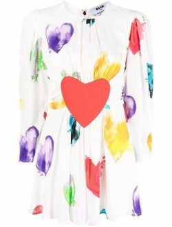 heart print ruched mini dress