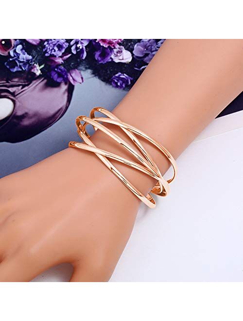 Futimely Cuff Bracelet for Women,Multi-layer Cross Wire Bangle Bracelet Open Adjustable Wide Cuff Bracelet for Teen Girls Fashion Jewelry
