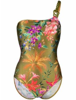 floral-print one-shoulder swimsuit