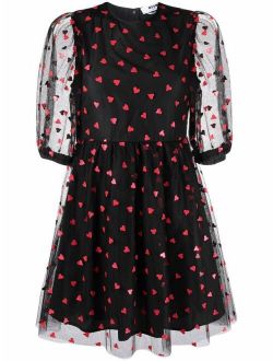 heart-print tulle mini dress