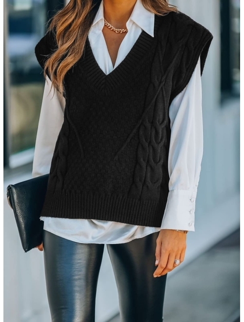 Dokotoo Sweater Vest Women Knitted V Neck Oversized Sweaters Sleeveless Knitwear Tank Tops