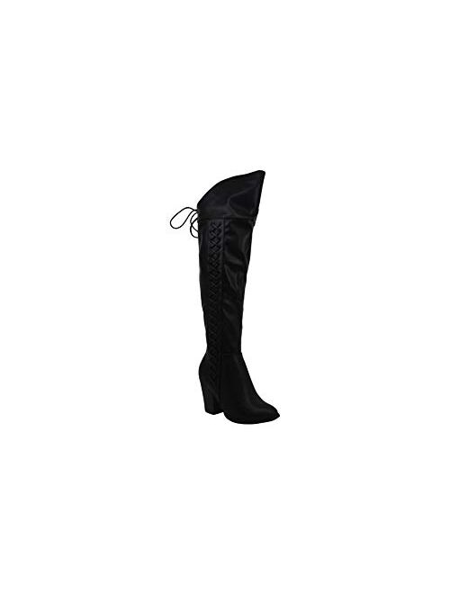 Brinley Co. Womens Faux Leather Faux Lace-up Over-The-Knee Boots