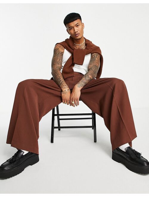 ASOS DESIGN extreme wide smart pant in chocolate brown
