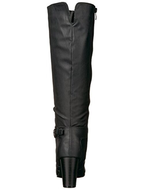 Brinley Co. Womens Regular and Wide-Calf High-Heeled Buckle Detail Boot