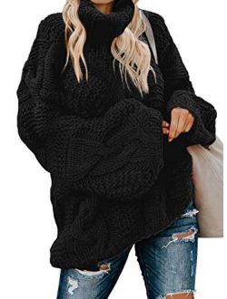 Womens Loose Oversized Casual Turtle Neck Sweater Pullover Top