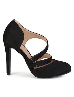 Womens Round Toe Faux Suede Crossover Strap High Heels