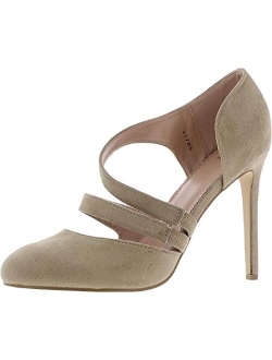 Womens Round Toe Faux Suede Crossover Strap High Heels