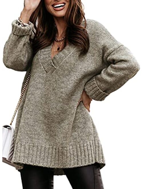 Dokotoo Cute Long Sleeve Sexy V Ncek Sweaters for Women Fashion Hand Knitted Sweater Tops