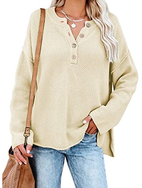 Dokotoo Womens Button V Neck Sweaters Long Sleeve Cable Knit Pullover Sweater Tops