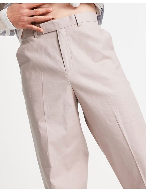 ASOS DESIGN wide leg smart pants in dusty pink linen