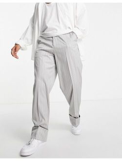 wide leg smart pant with deep turn up in gray heather pin stripe