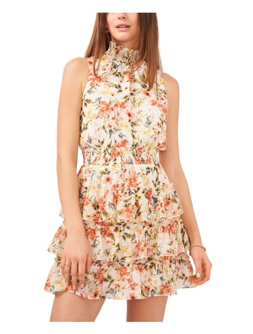 1.STATE Sleeveless Smocked Neck Dress with Ruffle Tiered Skirt