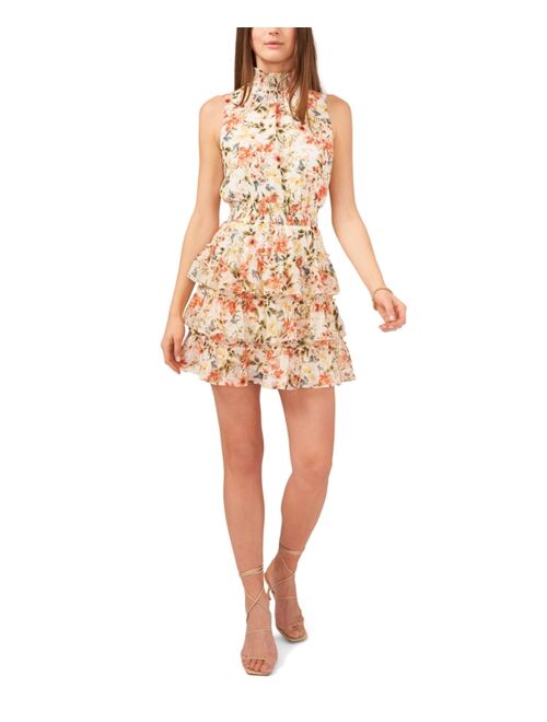 1.STATE Sleeveless Smocked Neck Dress with Ruffle Tiered Skirt