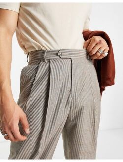 linen mix wide leg smart pants in gray fine stripe