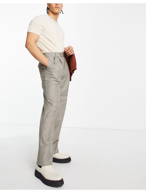 ASOS DESIGN linen mix wide leg smart pants in gray fine stripe
