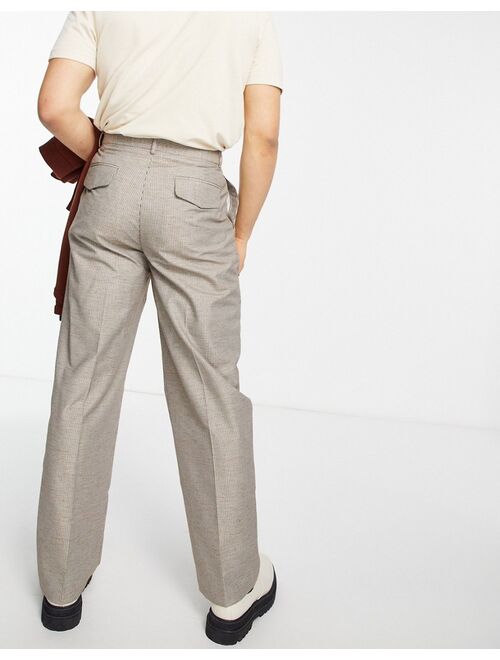 ASOS DESIGN linen mix wide leg smart pants in gray fine stripe