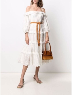 polka dot off-shoulder midi dress