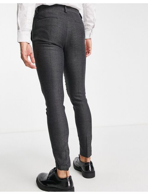 ASOS DESIGN super skinny wool mix smart pants in wide charcoal herringbone